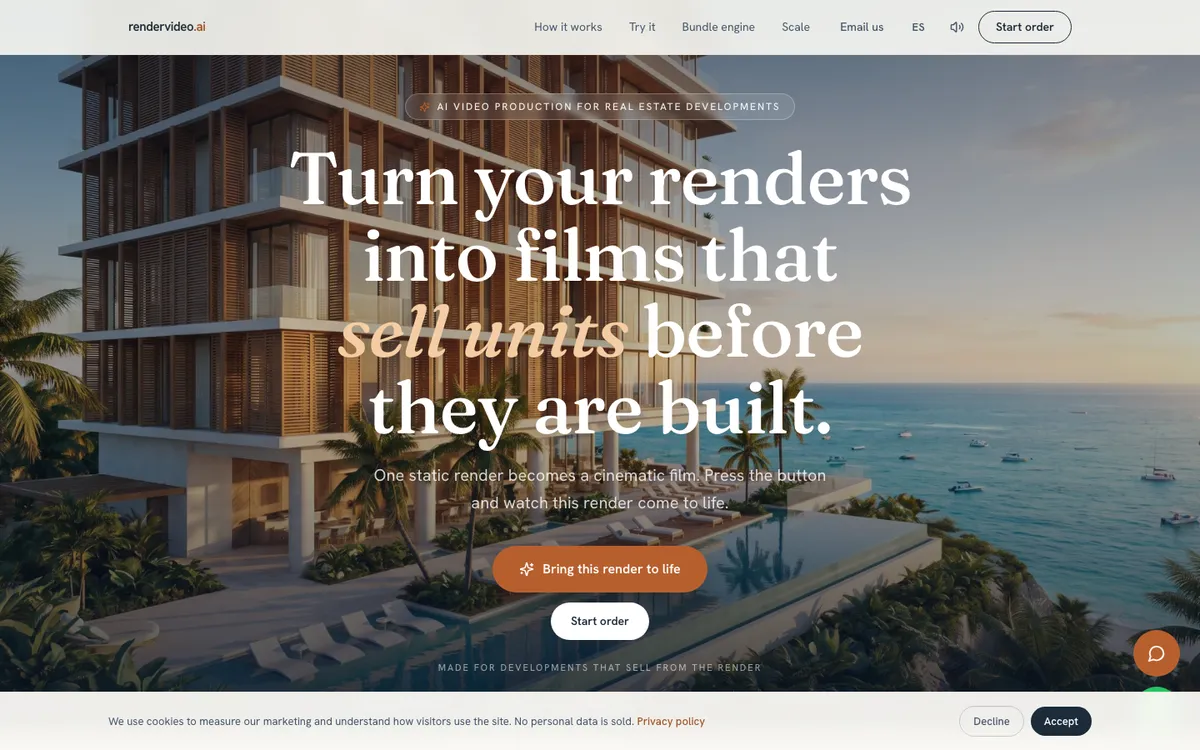 rendervideo.ai: Videos a partir de renders, para desarrolladoras y arquitectos.